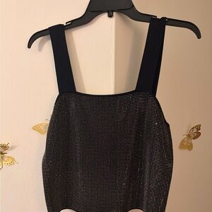 Maje Black Metallic-Dot Square-Neck Crop Tank